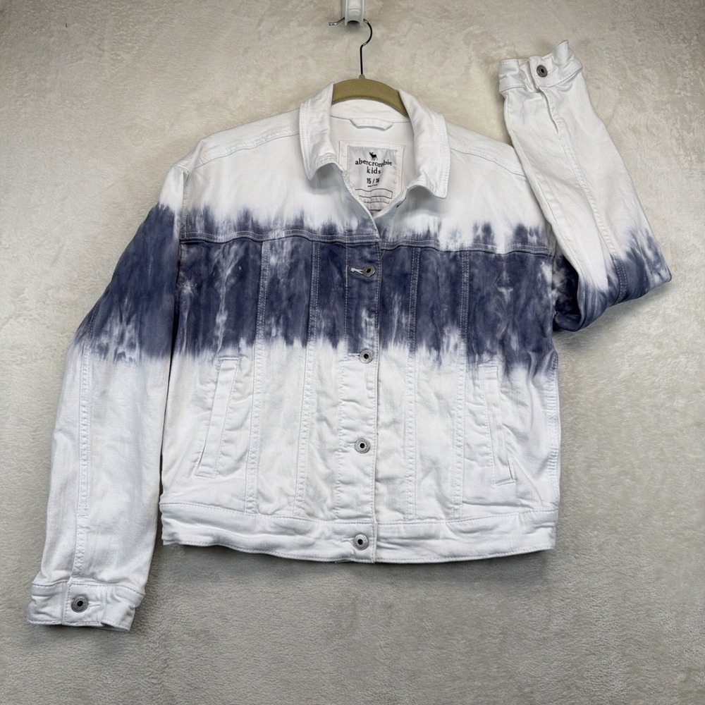 Abercrombie Kids Girls 15/16 Blue White Ombre Tie Dye Denim Jean Jacket